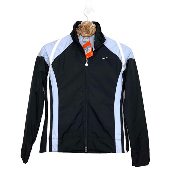 Nike Jacket Track Windbreaker Warmup Front Zip Up Black Light Blue Medium NEW - Picture 1 of 11